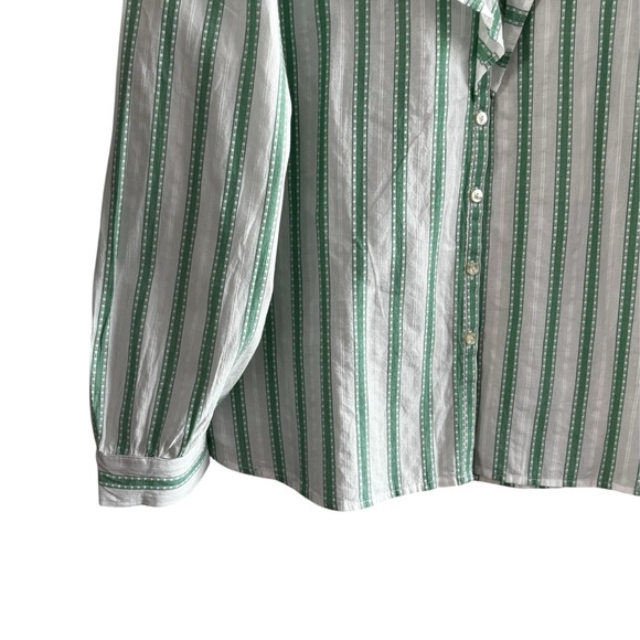 LOFT Green & White Striped Ruffle Blouse Size Xl - Picture 4 of 10